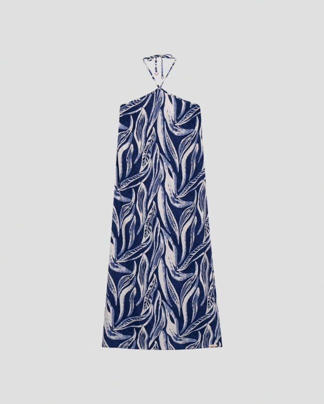 Vestido Longo Estampado Frente Única Cereja Rosa Azul-22341644-3c24-472f-9969-594c781a5b0f