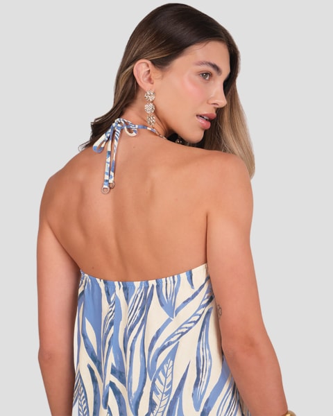 Vestido Longo Estampado Frente Única Cereja Rosa Bege