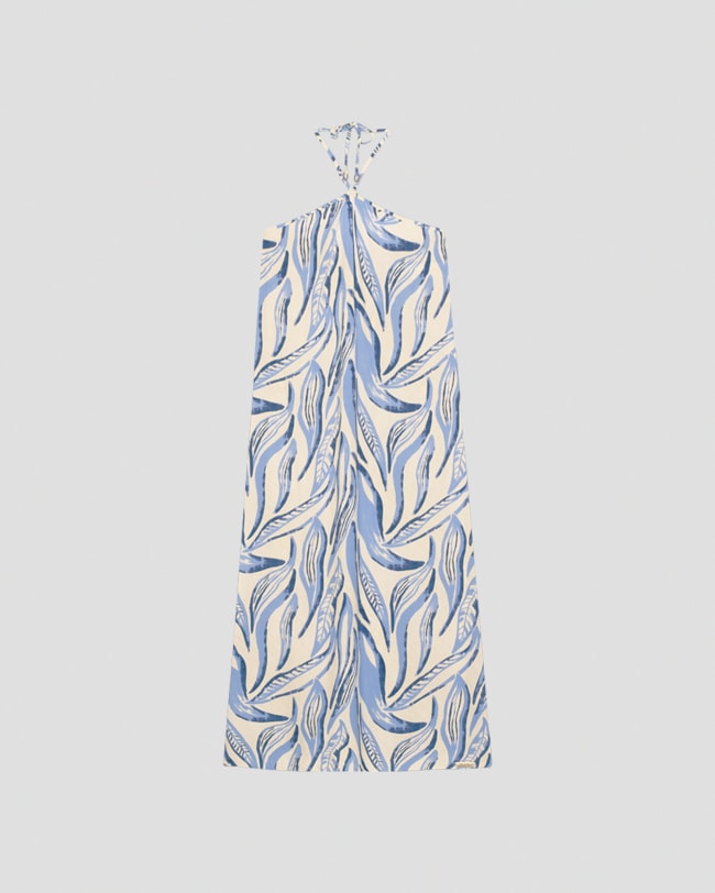 Vestido Longo Estampado Frente Única Cereja Rosa Bege-0806a3be-04b1-46bd-bba4-4f1c28b16993