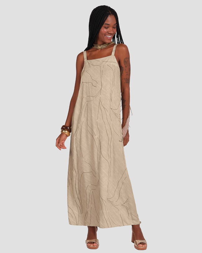 Vestido Longo Feminino em Viscose Alça Fina Cereja Rosa Bege-636052ec-8814-4c92-b298-5d55cee4b432