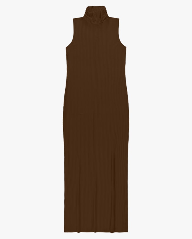 Vestido Longo Gola Alta Canelado - Cereja Rosa - Chocolate P-95764500-d63a-41a9-94b6-cc7a4b4600ad