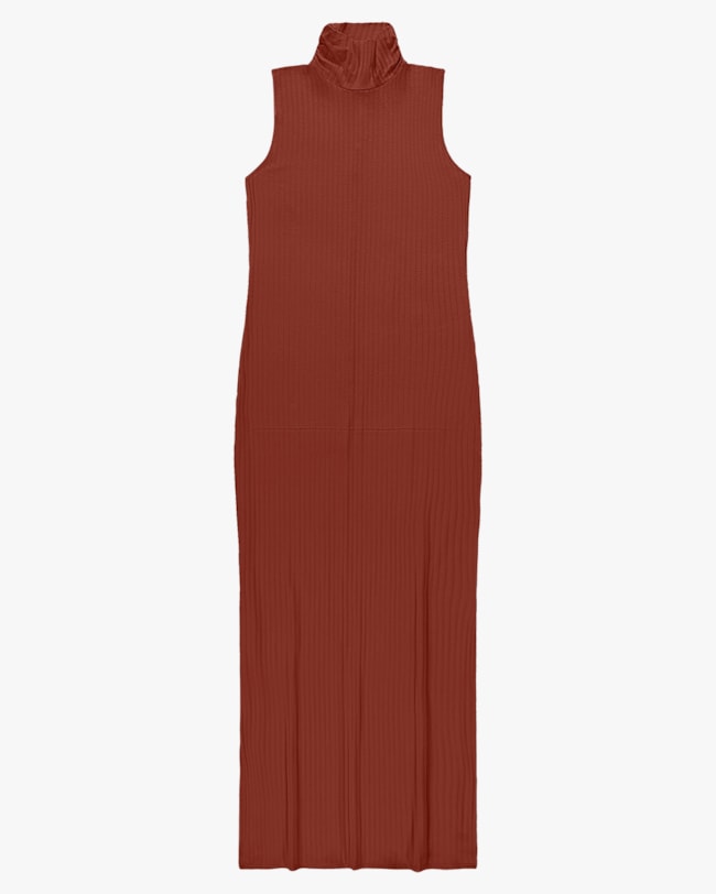 Vestido Longo Gola Alta Canelado - Cereja Rosa - Ferrugem-aeb7f486-f247-484c-9223-d6b455830059