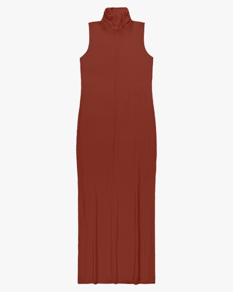 Vestido Longo Gola Alta Canelado - Cereja Rosa - Ferrugem