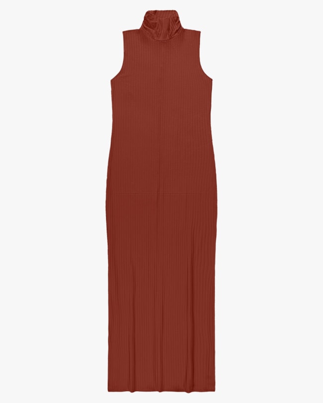 Vestido Longo Gola Alta Canelado - Cereja Rosa - Ferrugem-2be7edf3-24f4-4372-a139-b6427575371a