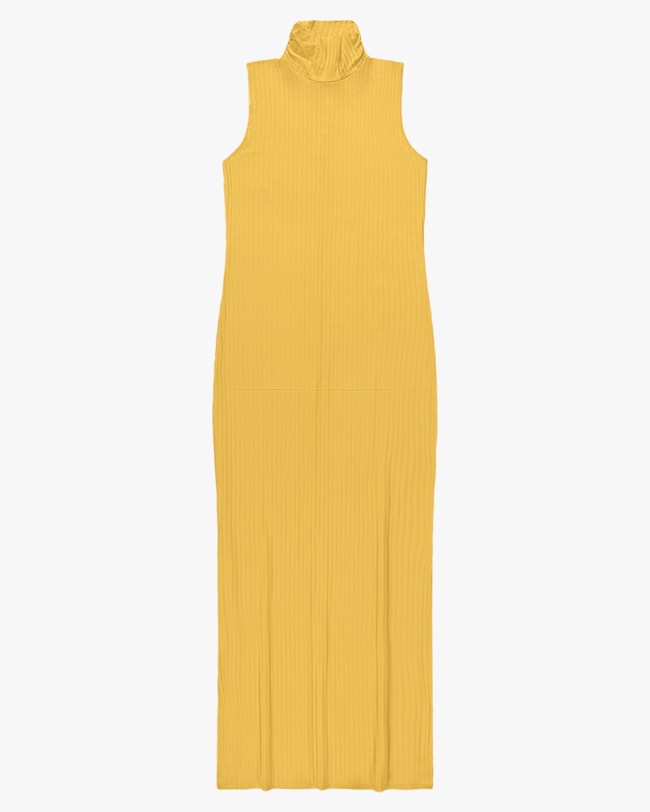 Vestido Longo Gola Alta Canelado - Cereja Rosa - Mostarda-5ef7ded6-f81e-449c-aaf3-09f7468ff719