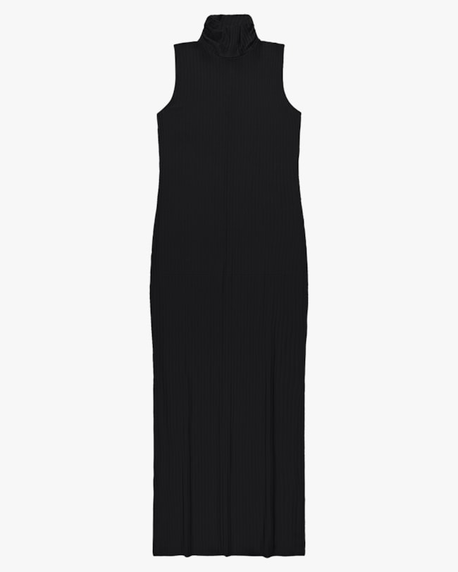 Vestido Longo Gola Alta Canelado - Cereja Rosa - Preto-a5b96ff2-7be4-4a52-940e-eb3e94875fa6