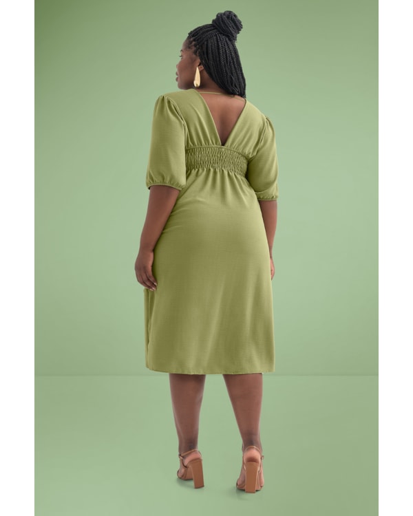 Vestido Manga 3/4 em Tecido Crepe Cereja Curves