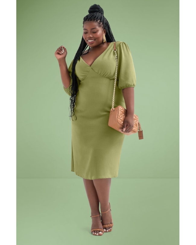 Vestido Manga 3/4 em Tecido Crepe Cereja Curves-d897586b-0edb-40dc-850a-39ba05ff9a75