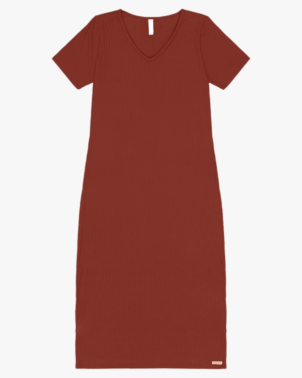 Vestido Midi Básico Canelado Plus Size - Cereja Rosa - Ferrugem