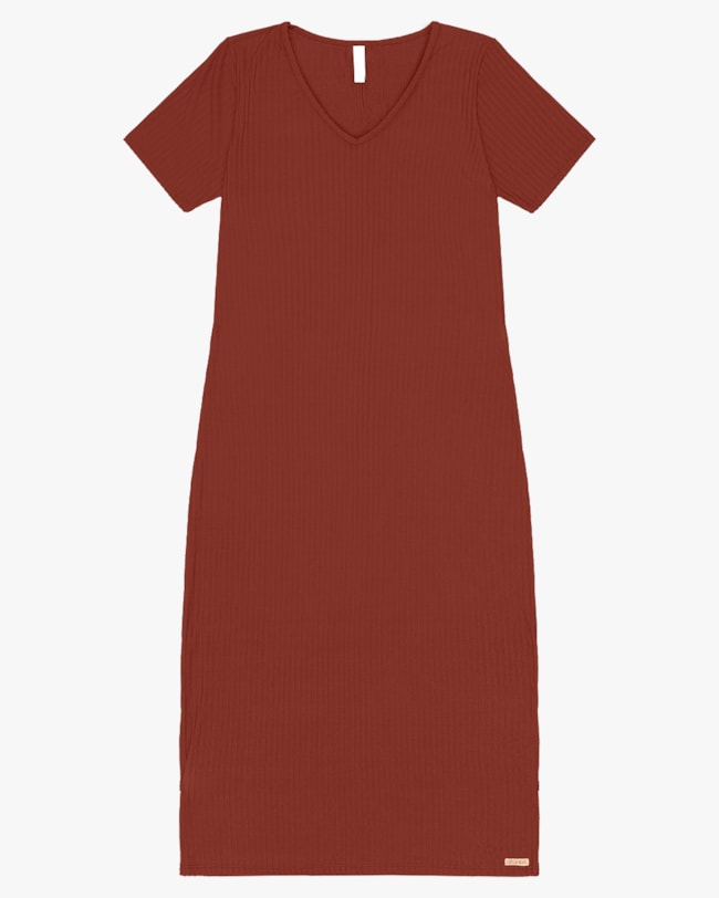 Vestido Midi Básico Canelado Plus Size - Cereja Rosa - Ferrugem-4662b2b4-16c3-49e6-9a21-826636001b9a