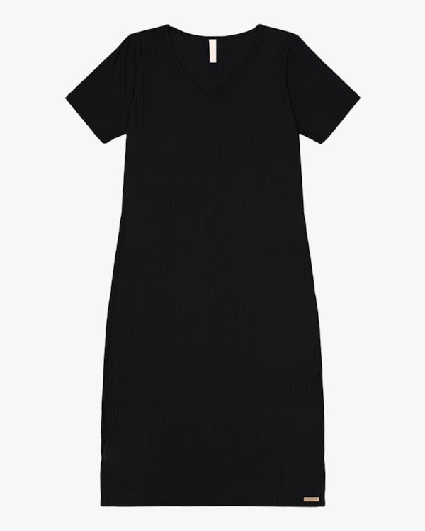 Vestido Midi Básico Canelado Plus Size - Cereja Rosa - Preto
