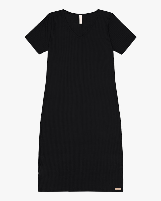 Vestido Midi Básico Canelado Plus Size - Cereja Rosa - Preto-df1f381e-558b-464d-bab3-dff6d21dd685