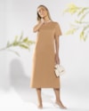 Vestido Midi Básico com Abertura Lateral - Cereja Rosa - Capim Dourado-f5da37ed-c489-4461-a4ef-afb2ef80d896