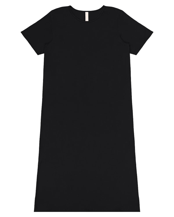 Vestido Midi Básico com Abertura Lateral - Cereja Rosa - Preto