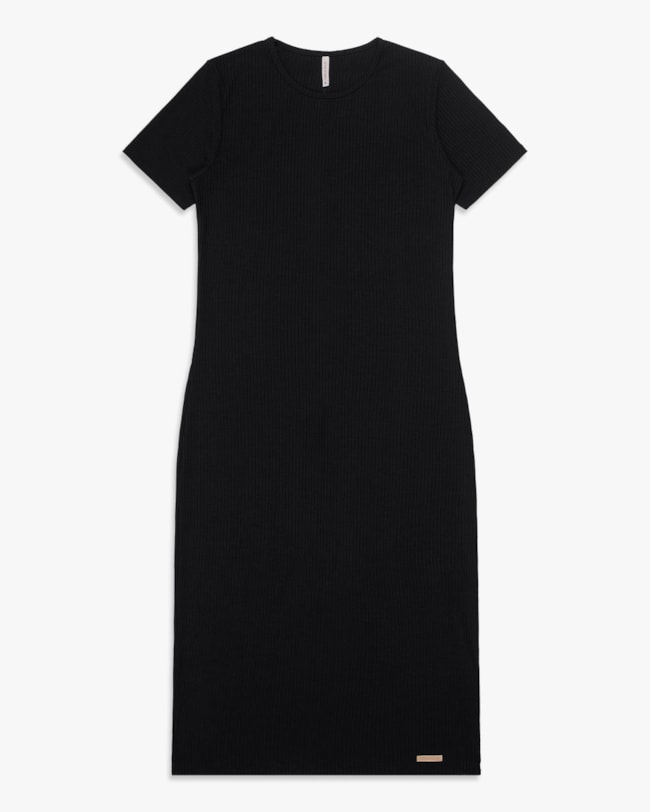 Vestido Midi Básico em Ribana Canelada - Cereja Rosa - Preto-9ba8a40b-6f4e-452f-a48a-ee8a8eec0b18