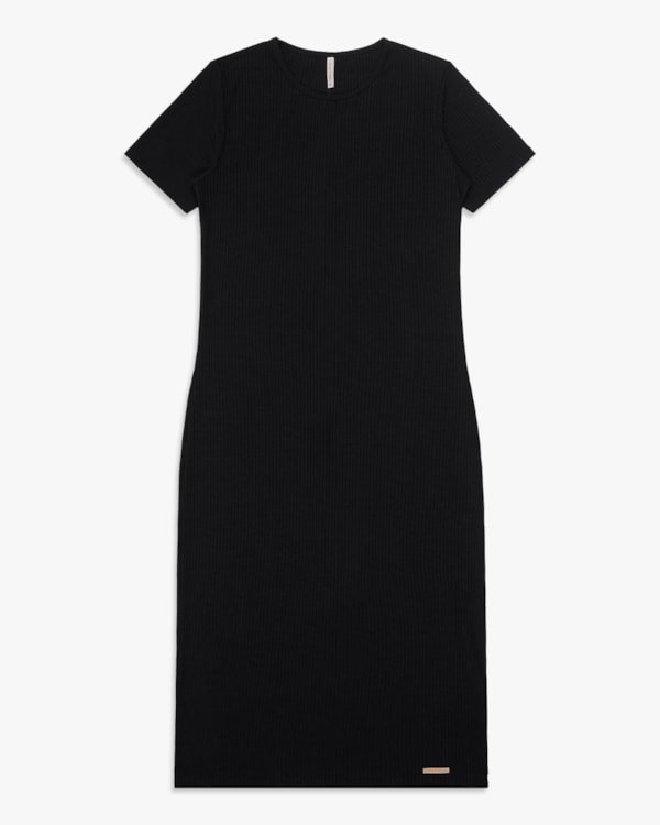 Vestido Midi Básico em Ribana Canelada - Cereja Rosa - Preto