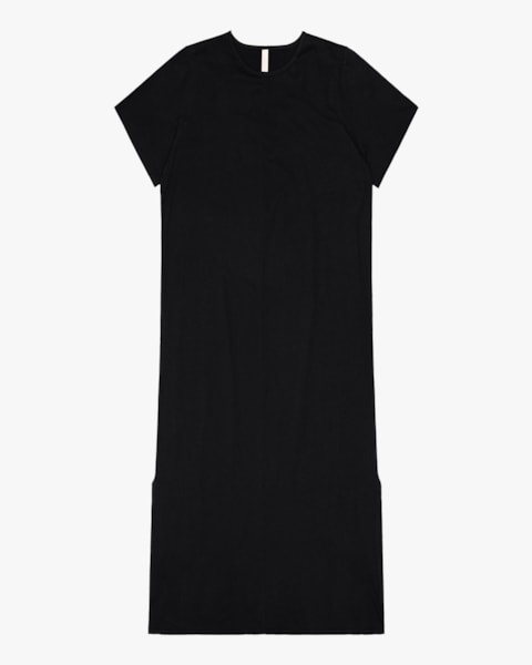Vestido Midi Básico Plus Size com Abertura Lateral - Cereja Rosa - Preto