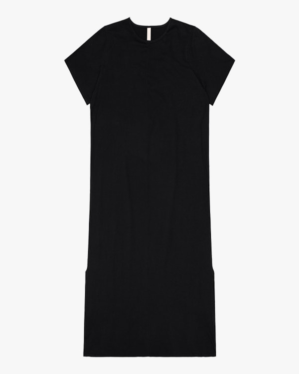 Vestido Midi Básico Plus Size com Abertura Lateral - Cereja Rosa - Preto