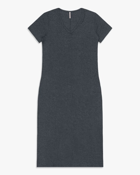 Vestido Midi Básico Plus Size em Ribana Canelada - Cereja Rosa - Dark Mescla