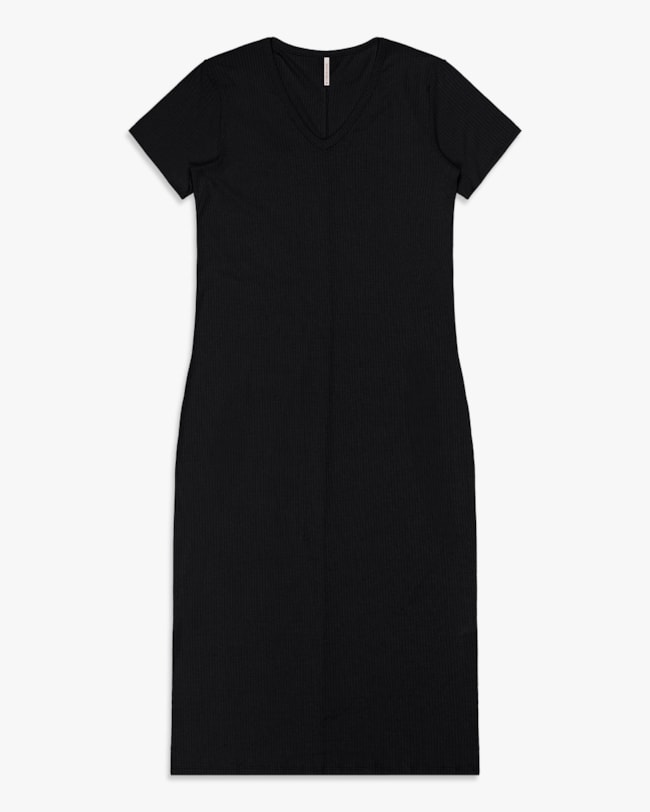Vestido Midi Básico Plus Size em Ribana Canelada - Cereja Rosa - Preto-ddd2f2e3-4a27-460e-9df4-c173a397da12