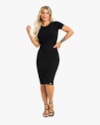 Vestido Midi Canelado Básico Manga Curta - Cereja Rosa - Preto-70d49c3b-6ea3-4cc2-b9ab-1a9f5aef57fa