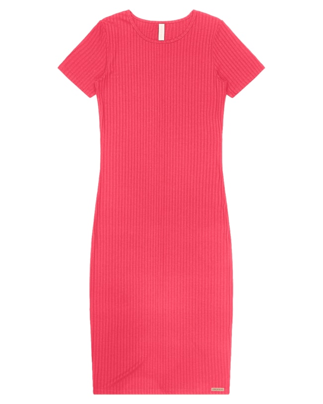 Vestido Midi Canelado Básico Manga Curta - Cereja Rosa - Rosa-4680c96e-f1c4-42d6-ab9d-ae98771e53bd