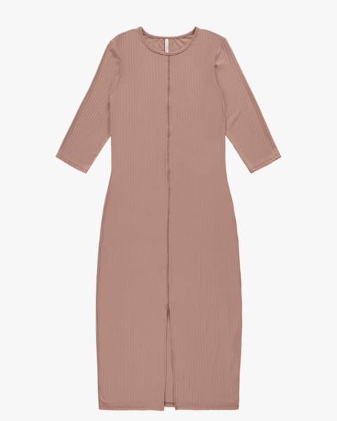 Vestido Midi Canelado com Fenda - Cereja Rosa - Aveia