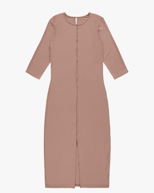 Vestido Midi Canelado com Fenda - Cereja Rosa - Aveia