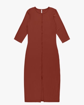 Vestido Midi Canelado com Fenda - Cereja Rosa - Ferrugem G