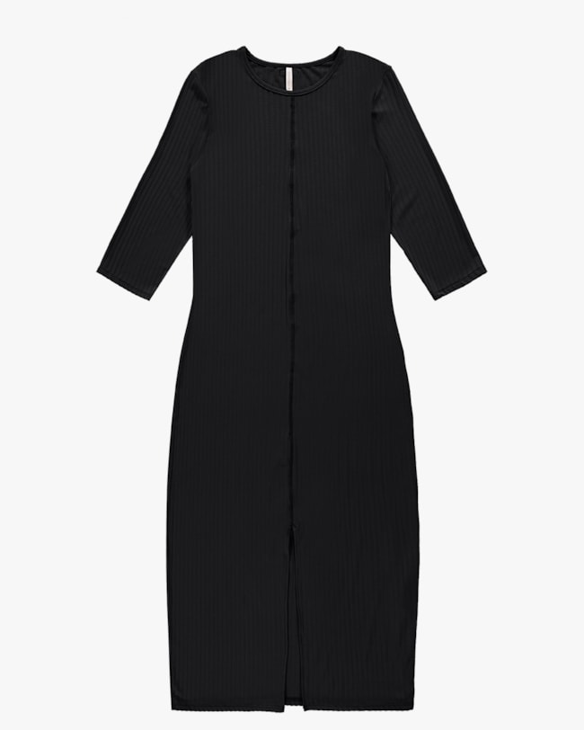 Vestido Midi Canelado com Fenda - Cereja Rosa - Preto-2d9f8e24-2433-478c-8013-abf4cba91752