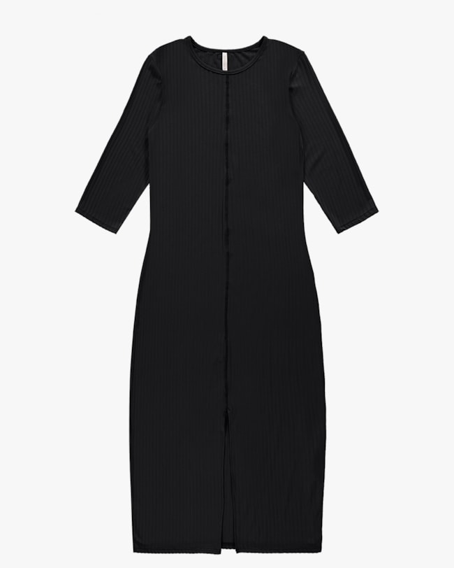 Vestido Midi Canelado com Fenda - Cereja Rosa - Preto-9a6696aa-6bb9-4f9f-8ede-e7f1c8c21141