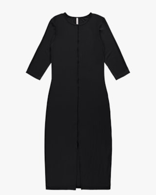 Vestido Midi Canelado com Fenda - Cereja Rosa - Preto G