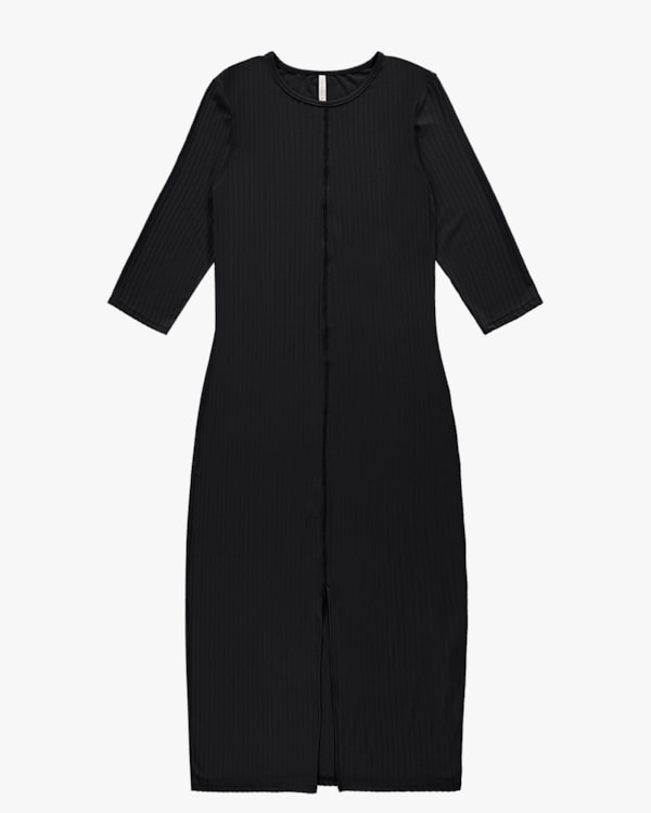Vestido Midi Canelado com Fenda - Cereja Rosa - Preto G
