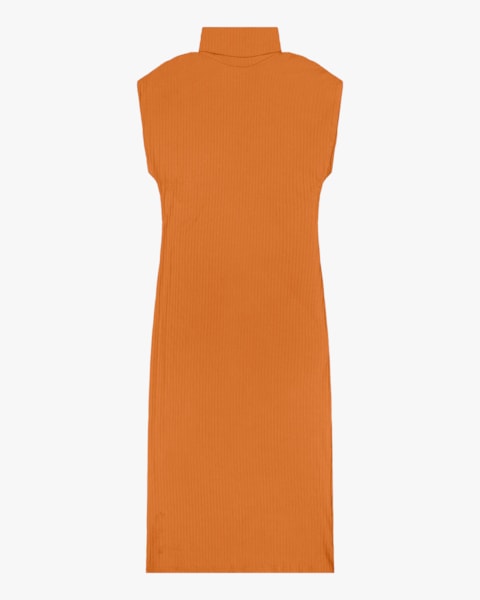 Vestido Midi Canelado com Gola Alta Cereja Rosa- Amarelo