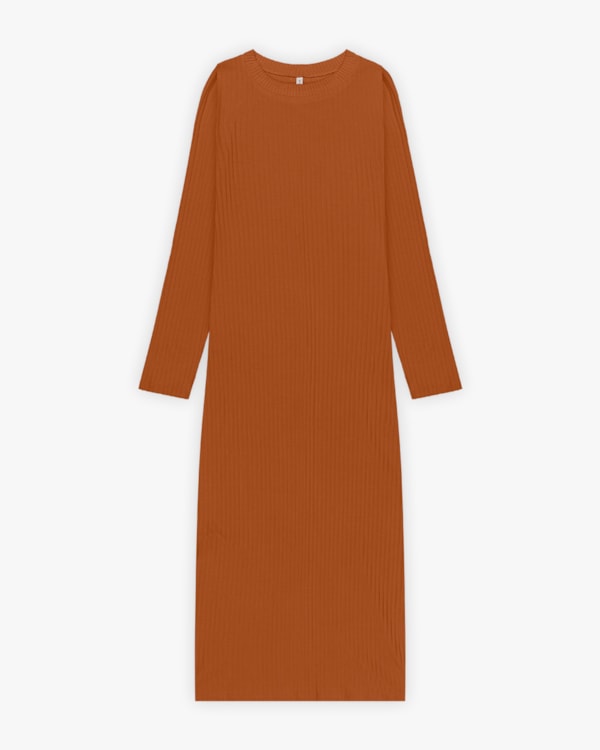 Vestido Midi Canelado com Manga Longa - Cereja Rosa - Inca
