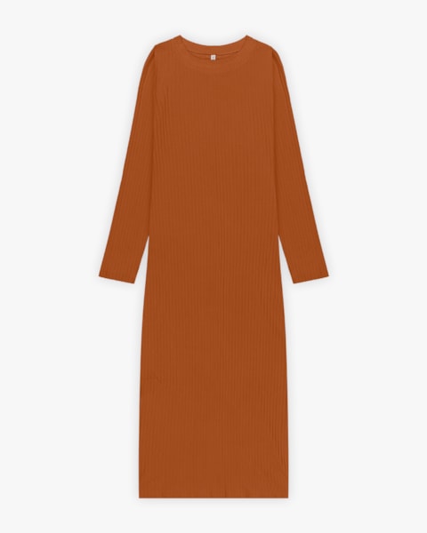 Vestido Midi Canelado com Manga Longa - Cereja Rosa - Inca