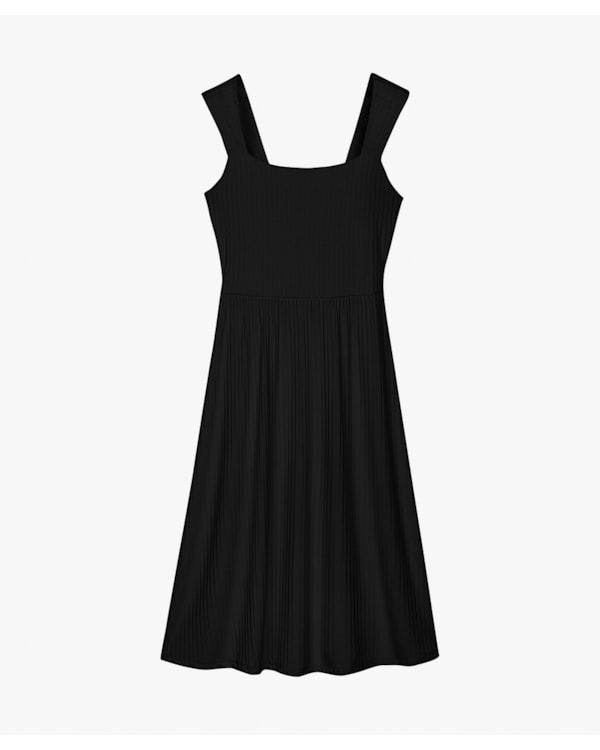 Vestido Midi com Alças Largas Canelado - Cereja Rosa - Preto