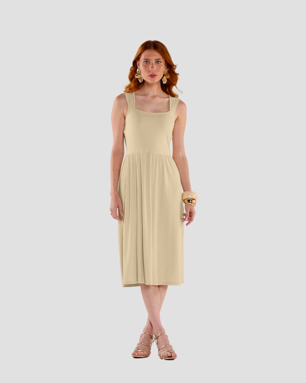 Vestido Midi com Alças Largas Canelado - Cereja Rosa - Tapioca