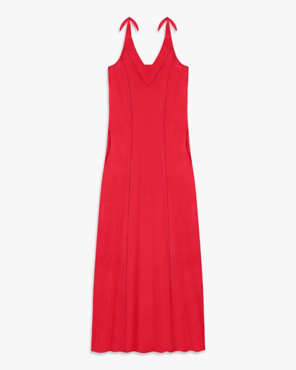 Vestido Midi com Amarração Ombro em Viscose - Cereja Rosa - Hibisco-GG