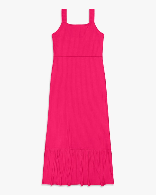 Vestido Midi com Babado Barra em Viscose Canelada - Cereja Rosa - Cherry-bae9c74b-fcc6-47a4-88ee-c69800e9fe1a