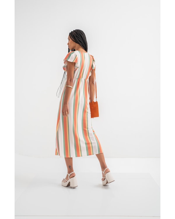 Vestido Midi com Babados na Manga e Recorte no Decote Cereja Rosa