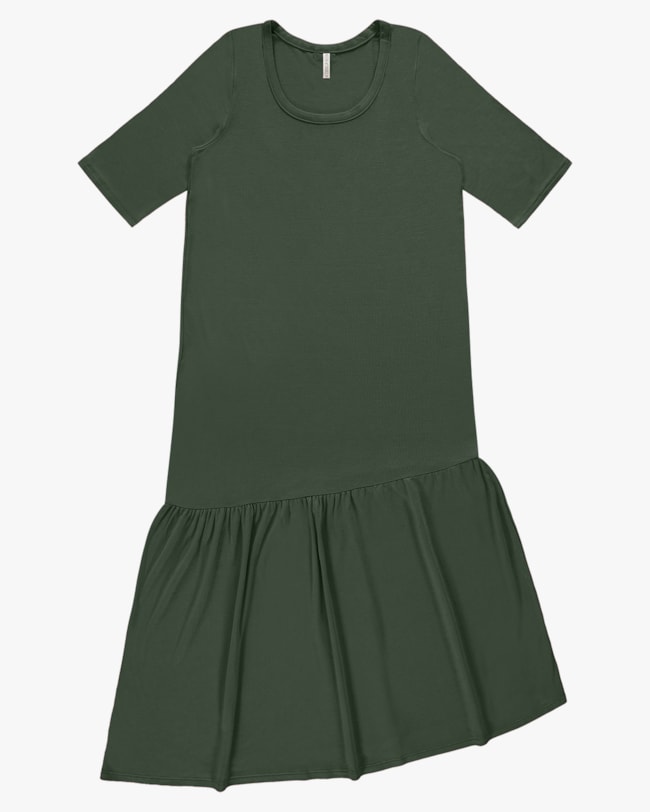 Vestido Midi com Barra Assimétrica - Cereja Rosa - Basílico P-ebd55861-4548-4d33-9c6b-c3765f73f69f