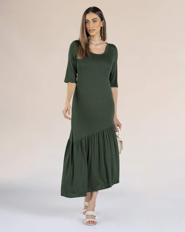 Vestido Midi com Barra Assimétrica - Cereja Rosa - Basílico P