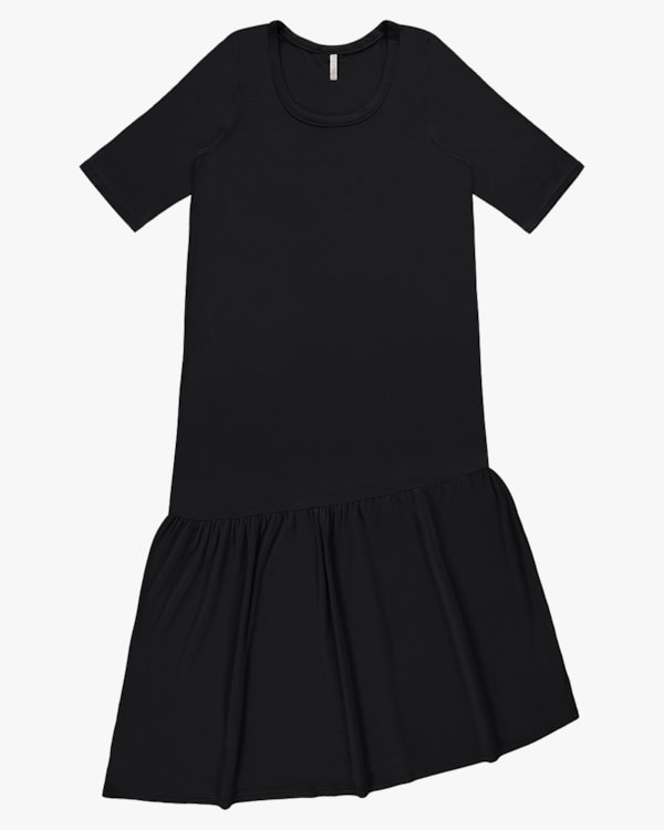 Vestido Midi com Barra Assimétrica - Cereja Rosa - Preto P