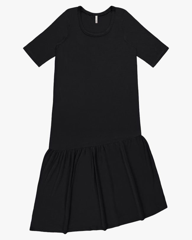 Vestido Midi com Barra Assimétrica - Cereja Rosa - Preto P-2e9dc1bd-ce1f-4614-928c-3be987c57d08