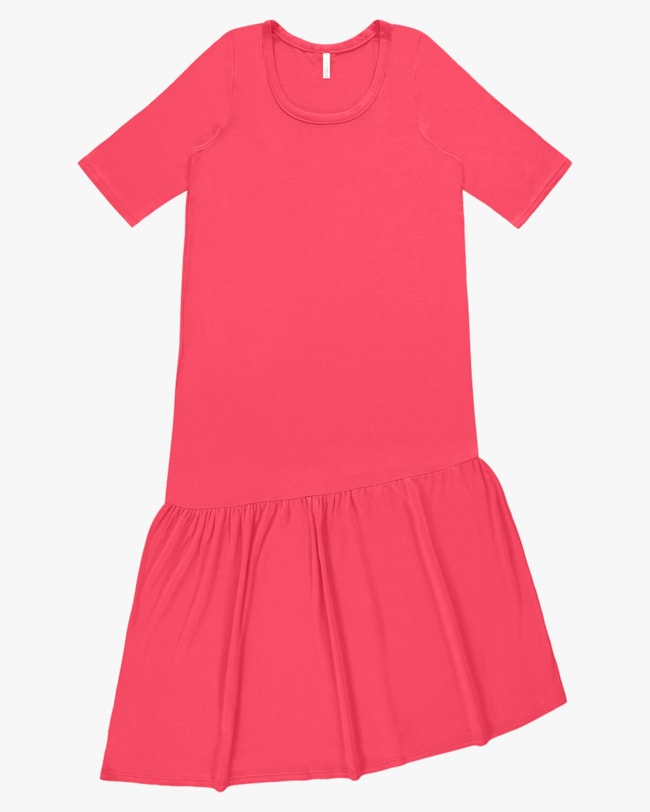 Vestido Midi com Barra Assimétrica - Cereja Rosa - Rosa P-af123719-b89f-4e97-a757-457b3d843102