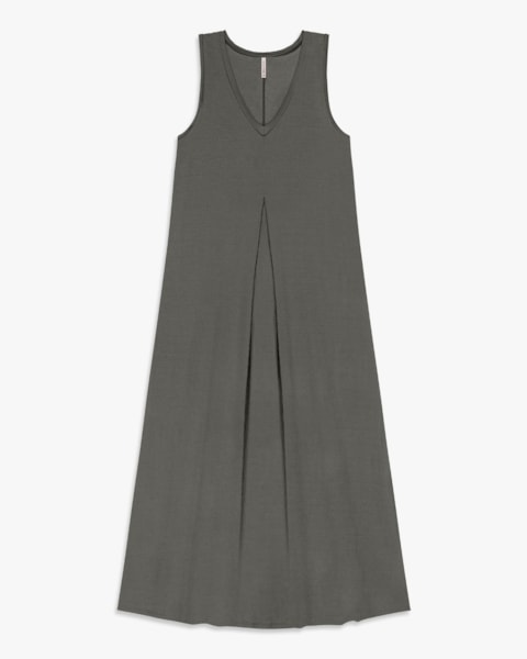 Vestido Midi com Decote V e Pregas Frontais - Cereja Rosa - Dark Gray