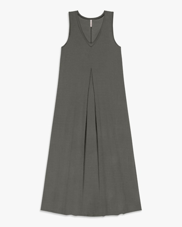 Vestido Midi com Decote V e Pregas Frontais - Cereja Rosa - Dark Gray-G