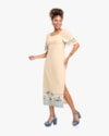 Vestido Midi com Estampa Metalizada e Mangas Bufantes - Cereja Rosa - Tapioca-G-a9a672f5-1091-42c6-accf-6c1f408d932d
