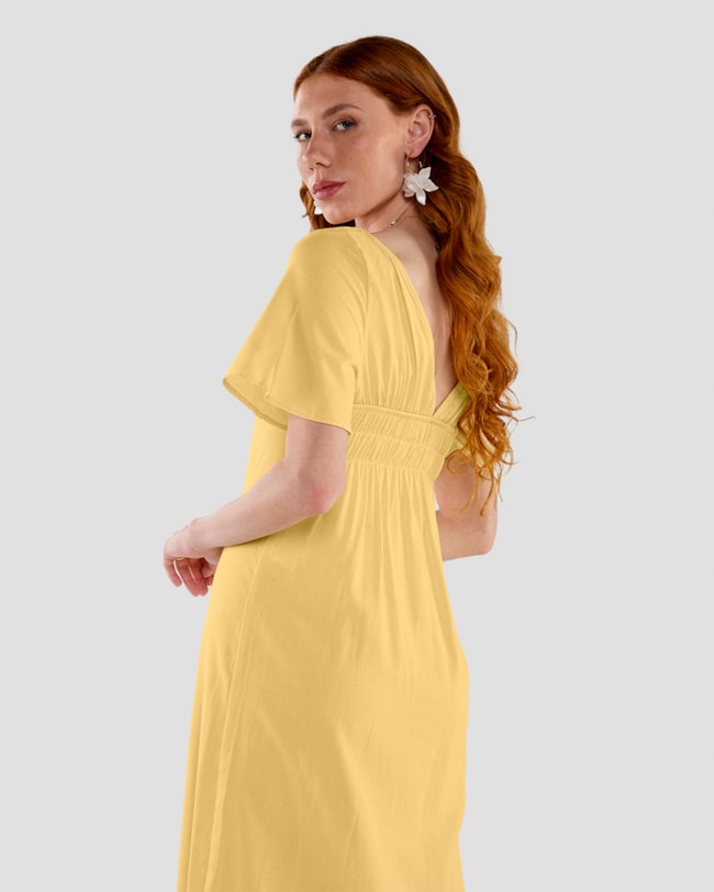 Vestido Midi com Manga Ampla e Decote Quadrado - Cereja Rosa -Manteiga-cba6ebd1-774c-4c7a-afd8-d3d0bf3d55e5